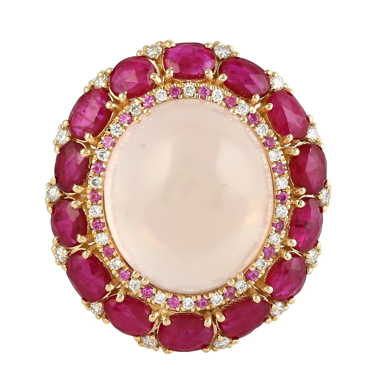 Oval Cut Ruby Quartz Sapphire Diamond Cocktail Wedding Ring For Her In 18k Gold