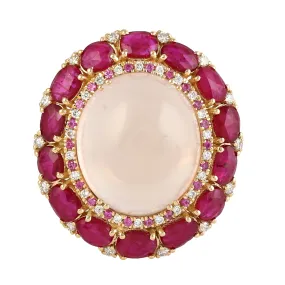 Oval Cut Ruby Quartz Sapphire Diamond Cocktail Wedding Ring For Her In 18k Gold