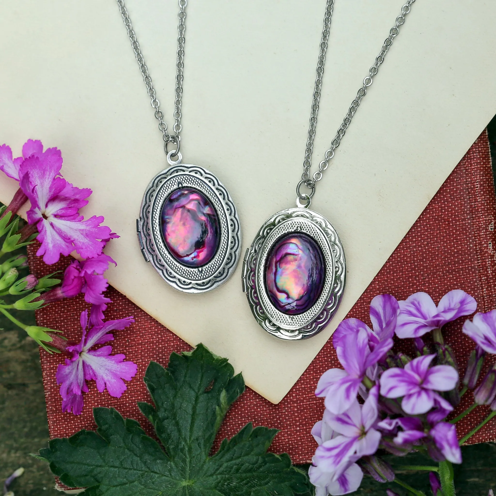 Oval Locket in Pink, Blue, Purple or Yellow Paua Shell