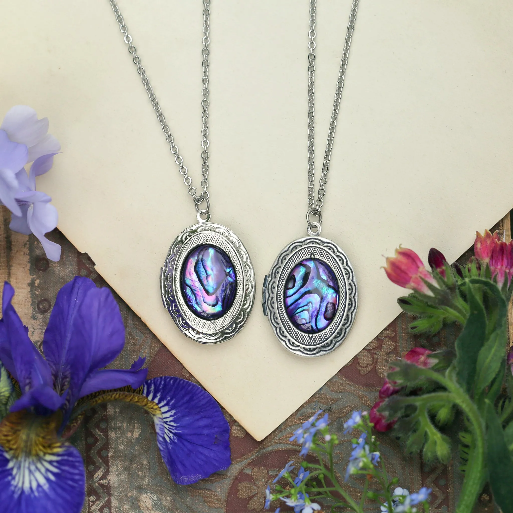 Oval Locket in Pink, Blue, Purple or Yellow Paua Shell