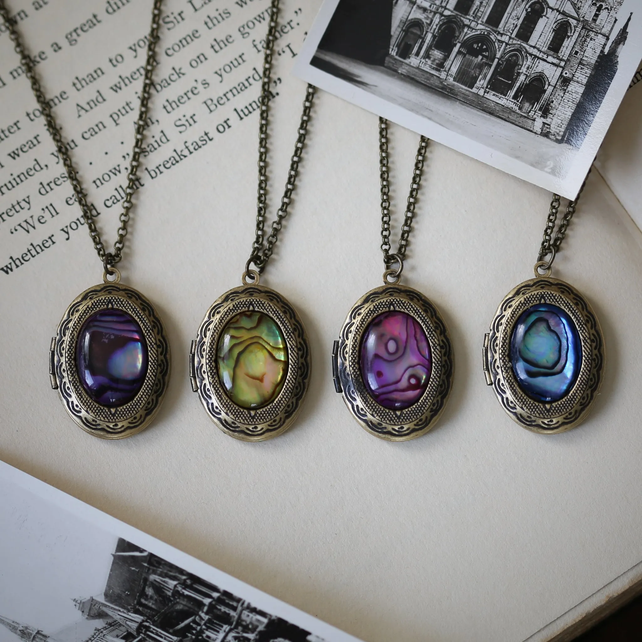 Oval Locket in Pink, Blue, Purple or Yellow Paua Shell