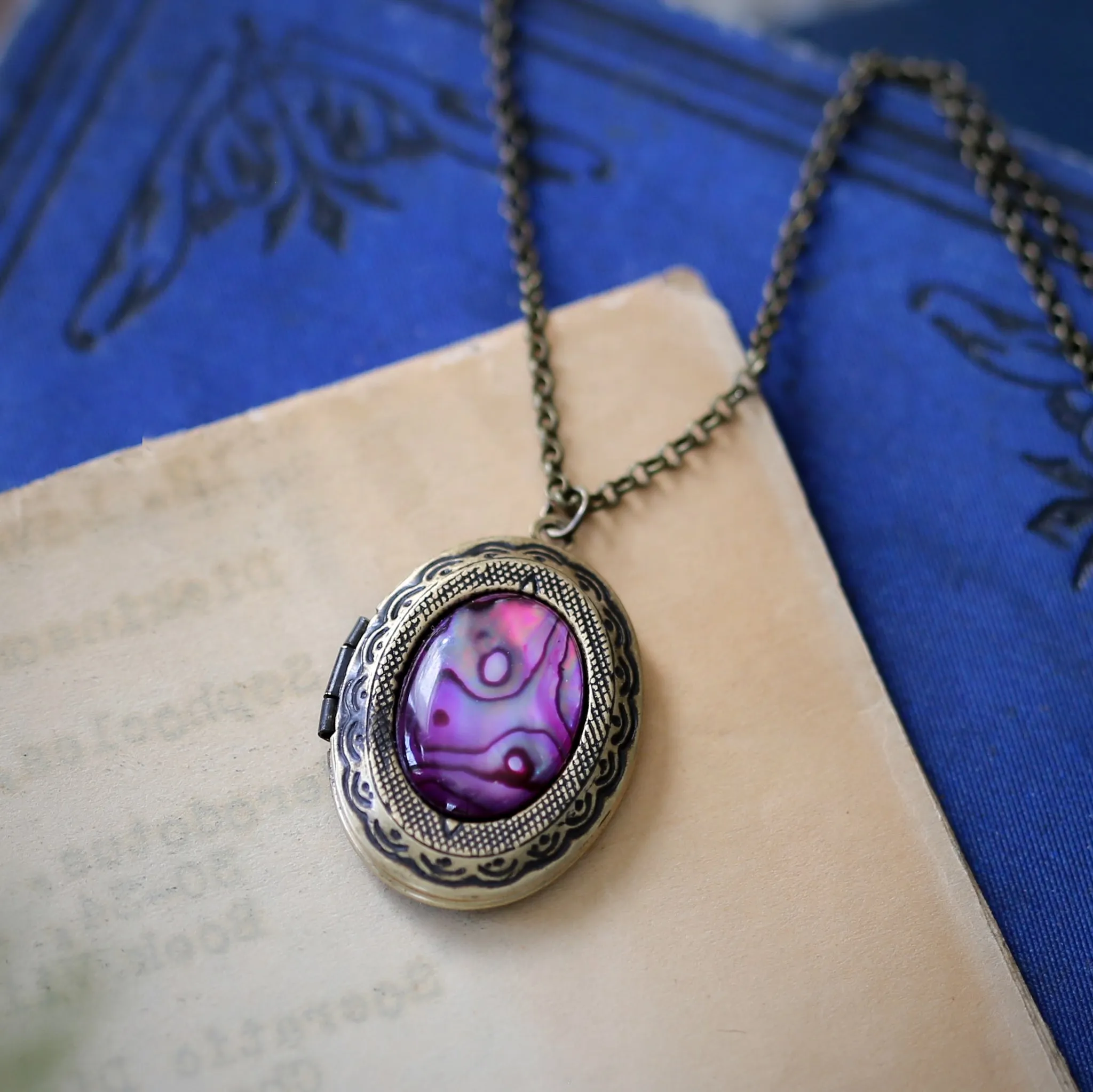Oval Locket in Pink, Blue, Purple or Yellow Paua Shell