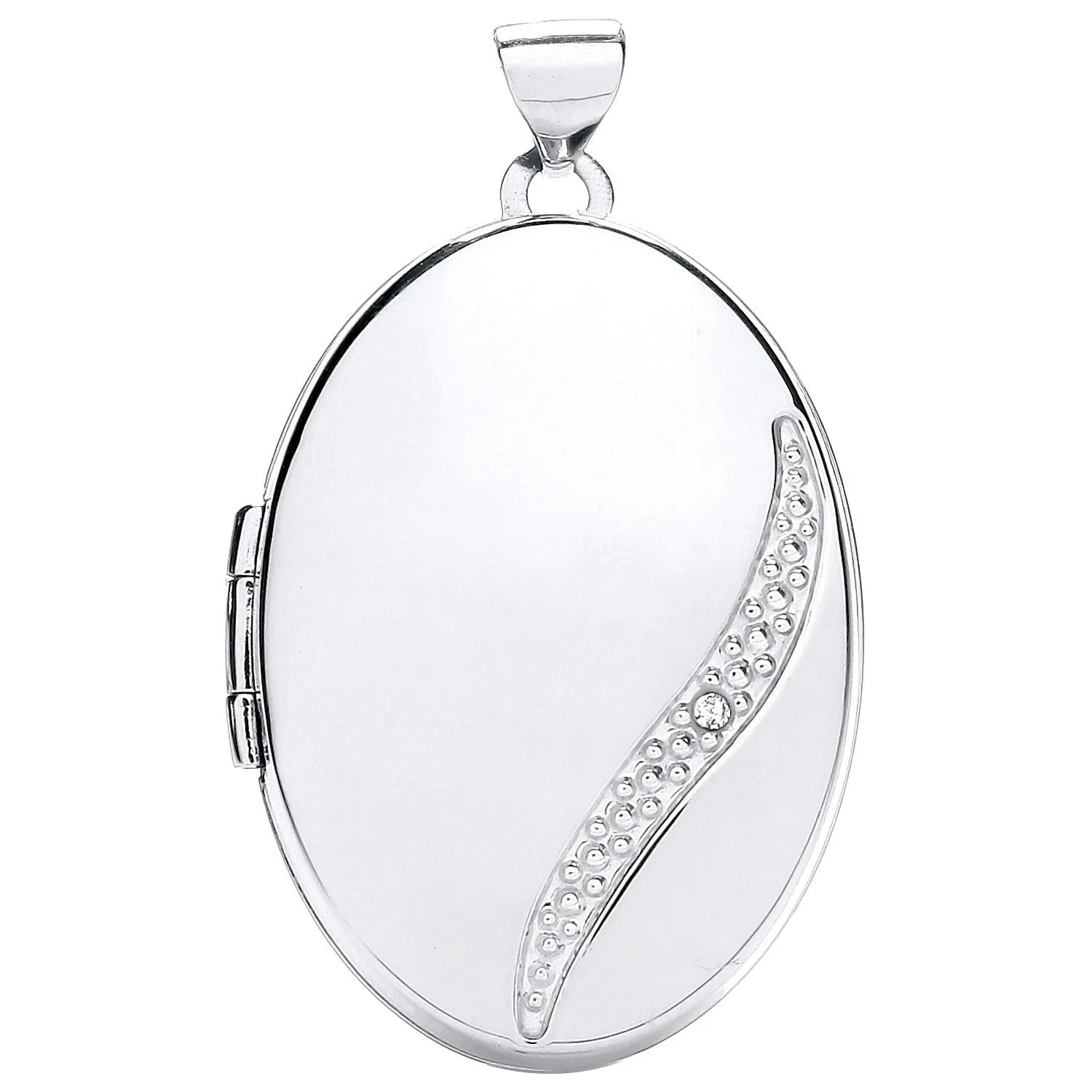 Oval Shaped Diamond Set Locket Pendant in 9ct White Gold