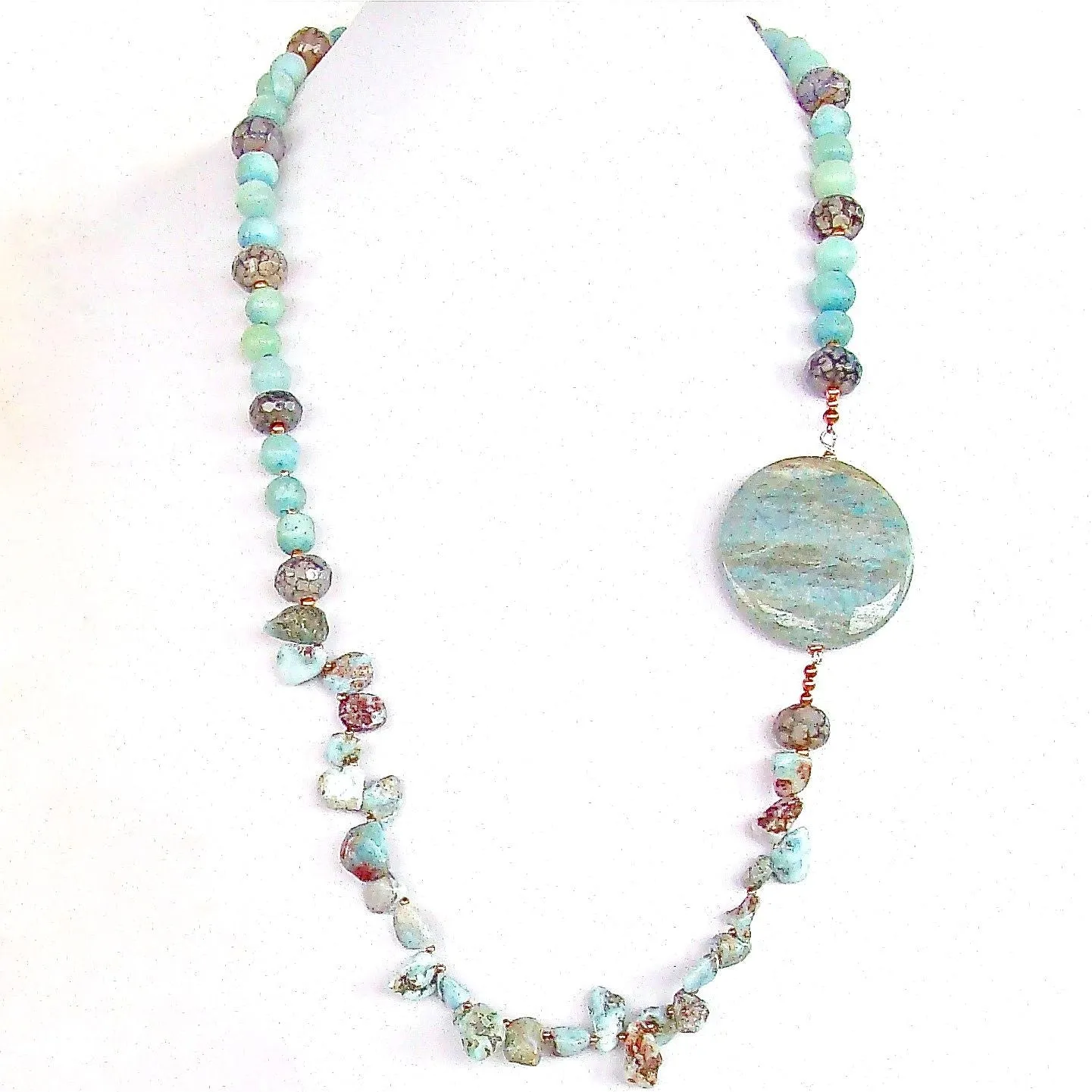 Over Easy: 29" Larimar Beads Necklace