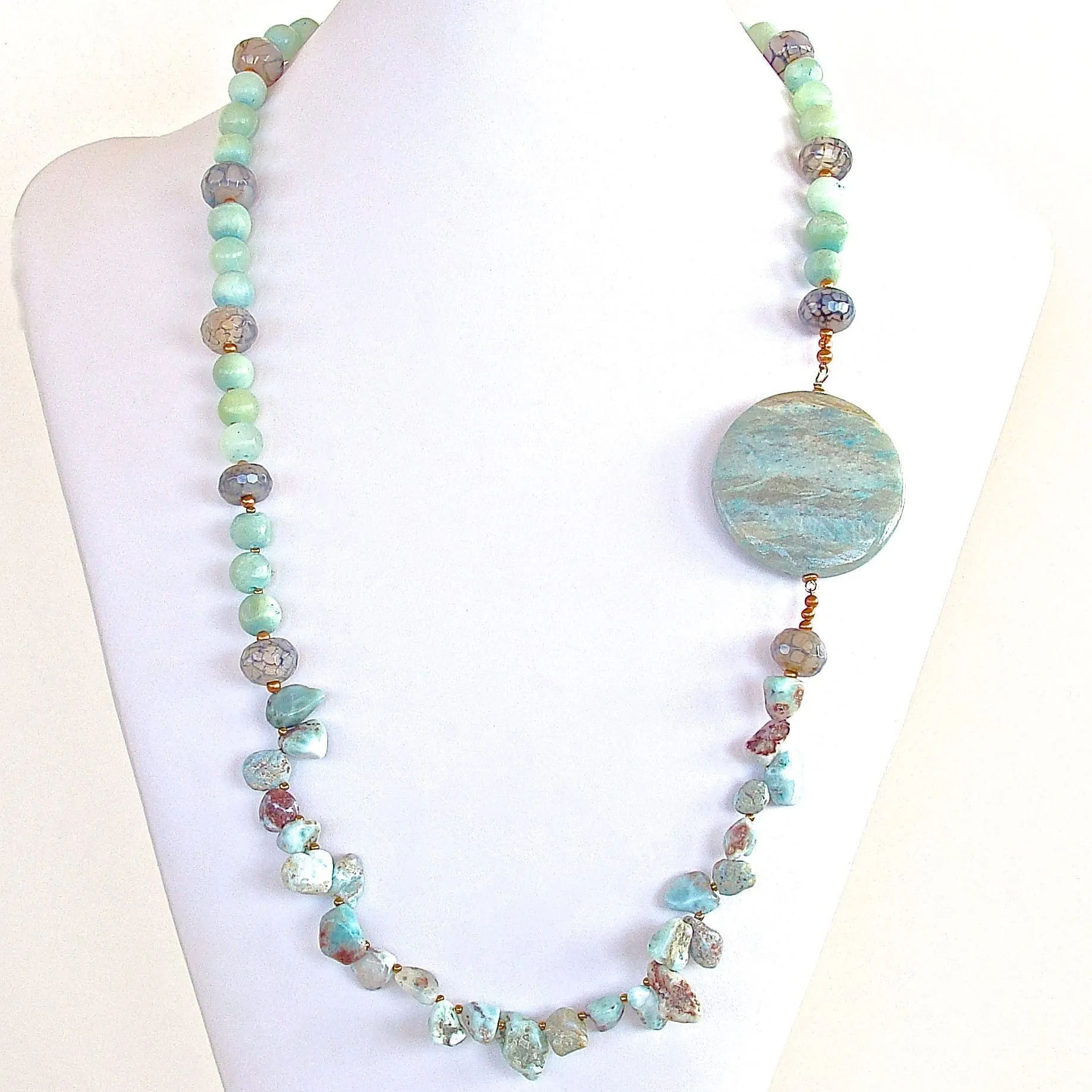 Over Easy: 29" Larimar Beads Necklace