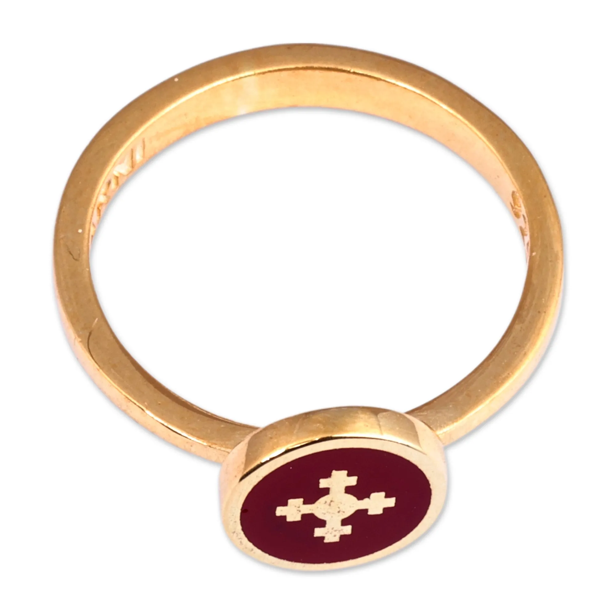 Painted Burgundy 18k Gold-Plated Marash Cocktail Ring - Marash Signal | NOVICA