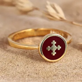Painted Burgundy 18k Gold-Plated Marash Cocktail Ring - Marash Signal | NOVICA
