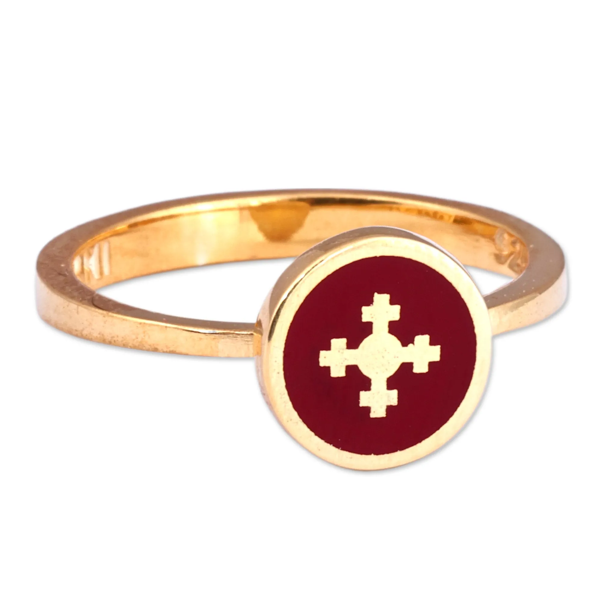 Painted Burgundy 18k Gold-Plated Marash Cocktail Ring - Marash Signal | NOVICA