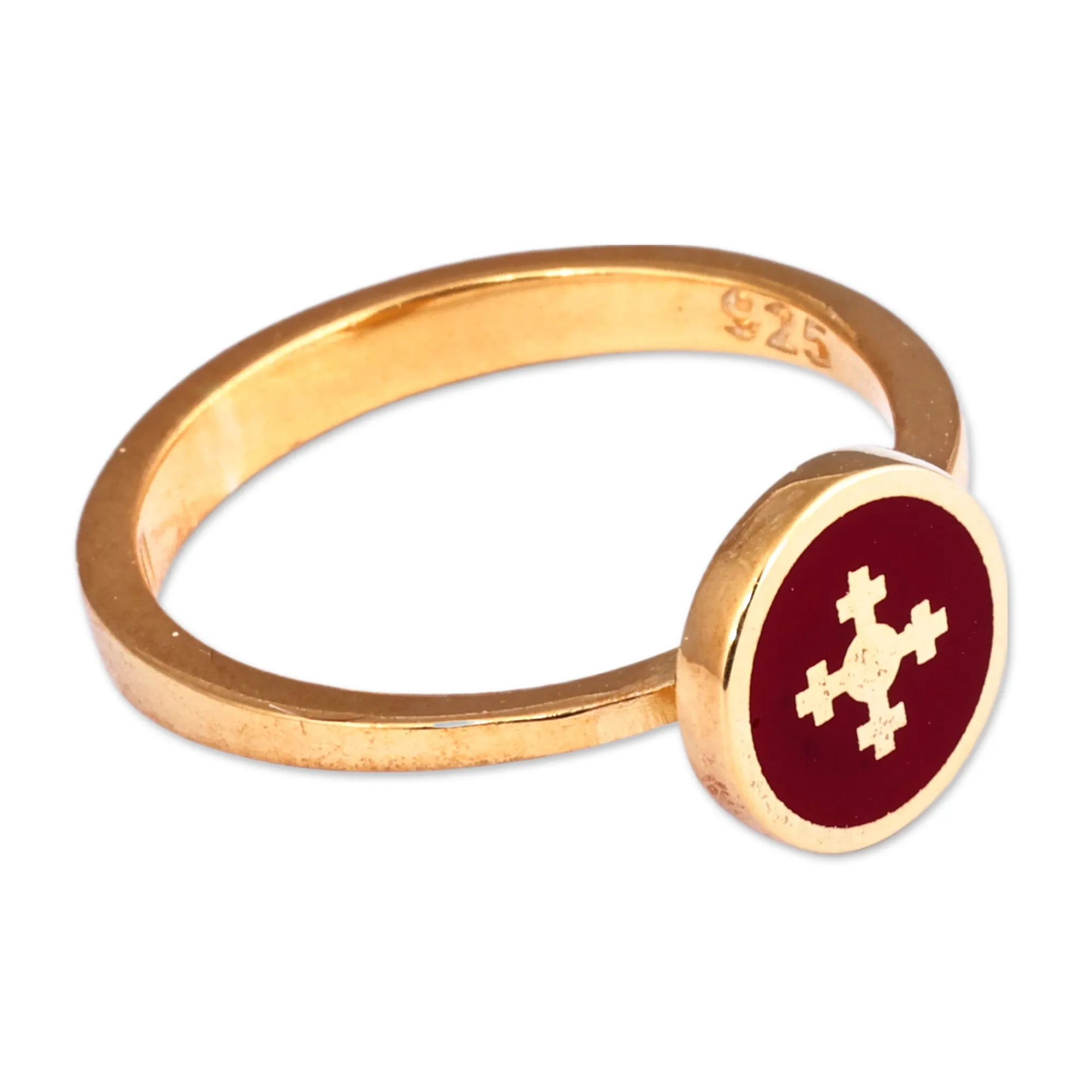 Painted Burgundy 18k Gold-Plated Marash Cocktail Ring - Marash Signal | NOVICA