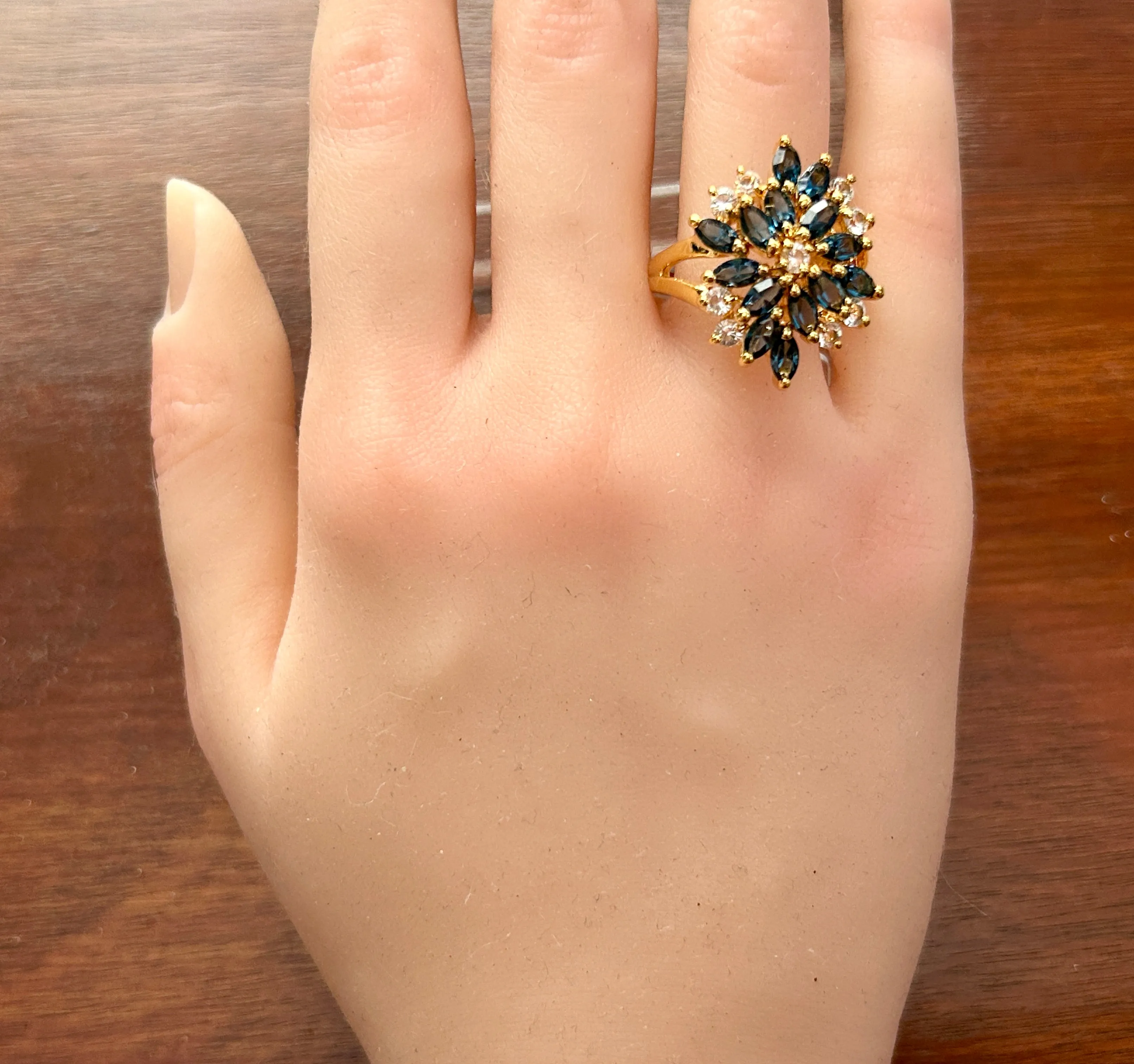 Palm Beach by Seta Gold Plate Designer Cocktail Ring Rhinestone Cluster Sz 10