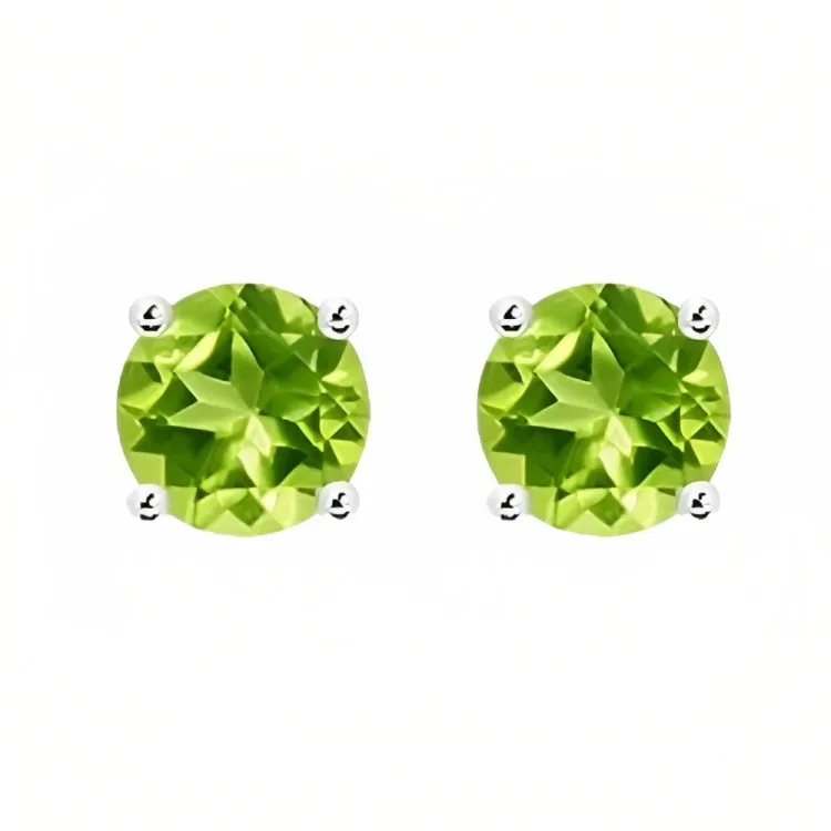 Paris Jewelry 18k White Gold 2 Pair Created Peridot 4mm Round & Princess Cut Stud Earrings Plated