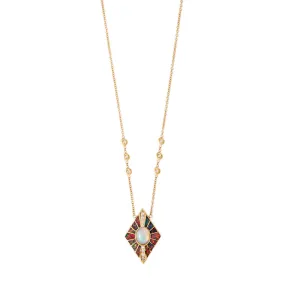 PAVE OPAL   RED ORANGE OPAL INLAY KITE NECKLACE