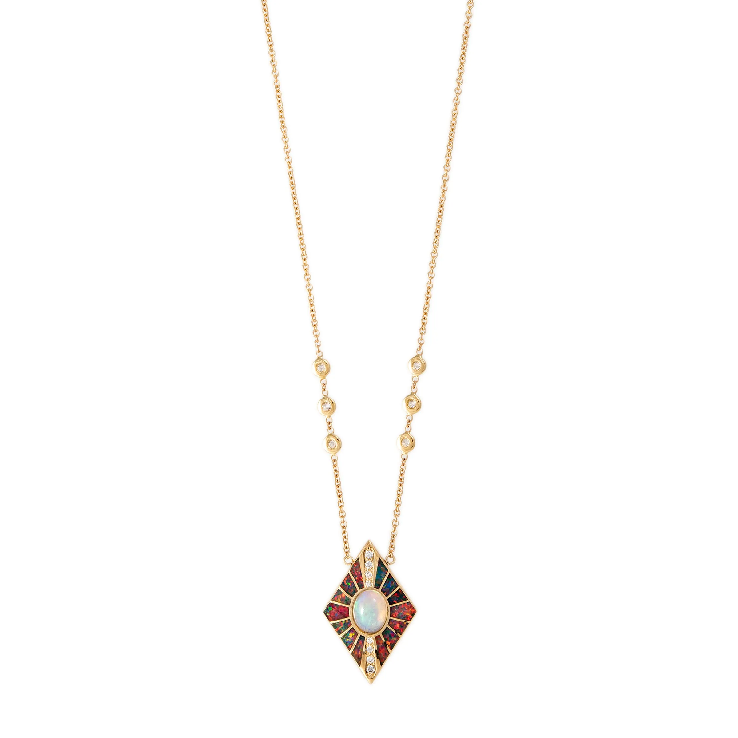 PAVE OPAL   RED ORANGE OPAL INLAY KITE NECKLACE