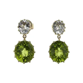 Peridot 14k Yellow Gold Dangle Earrings with Goshenite