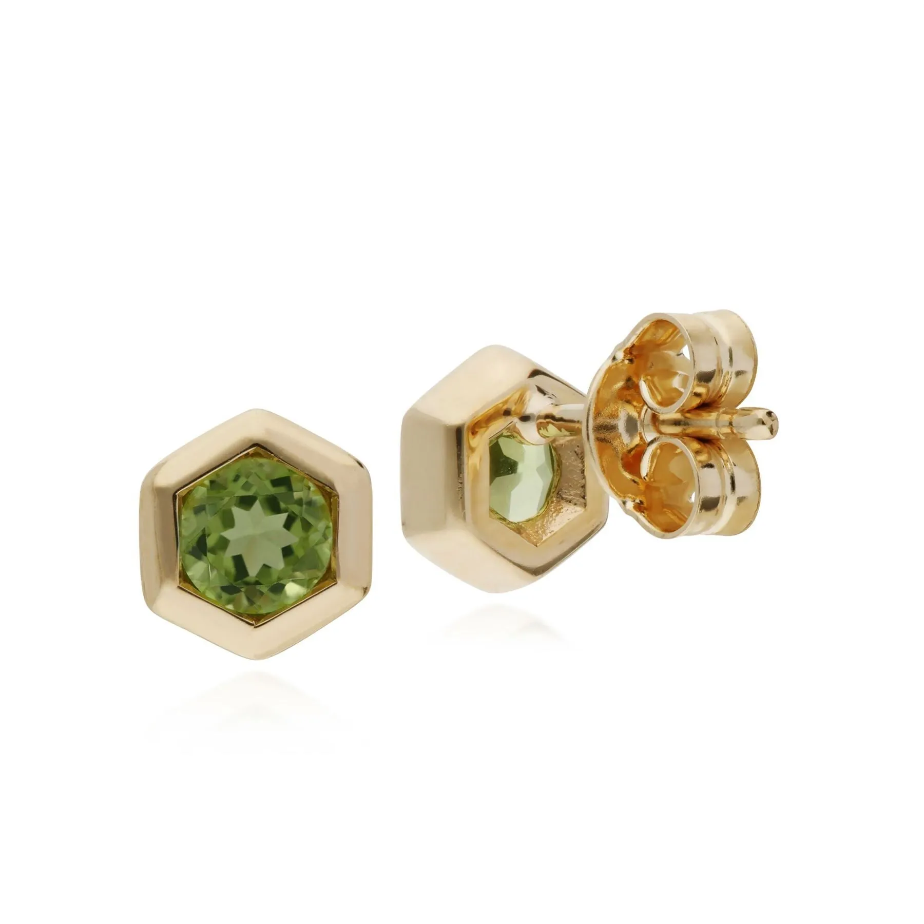 Peridot Ohrring, 9 Karat Gelbgold Peridot Hexagon Ohrstecker