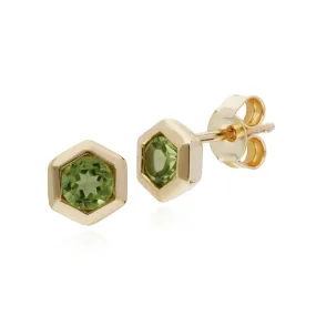 Peridot Ohrring, 9 Karat Gelbgold Peridot Hexagon Ohrstecker