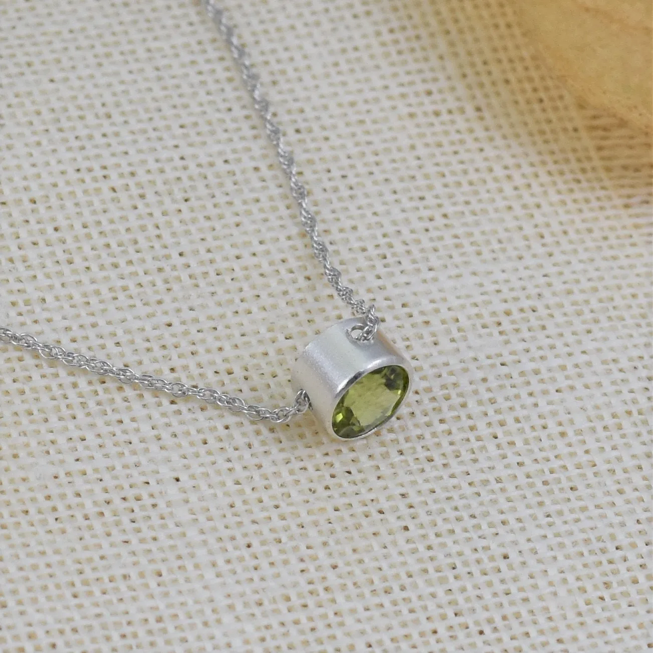 Peridot Slider Necklace - August Birthstone - Sterling Silver Jewelry
