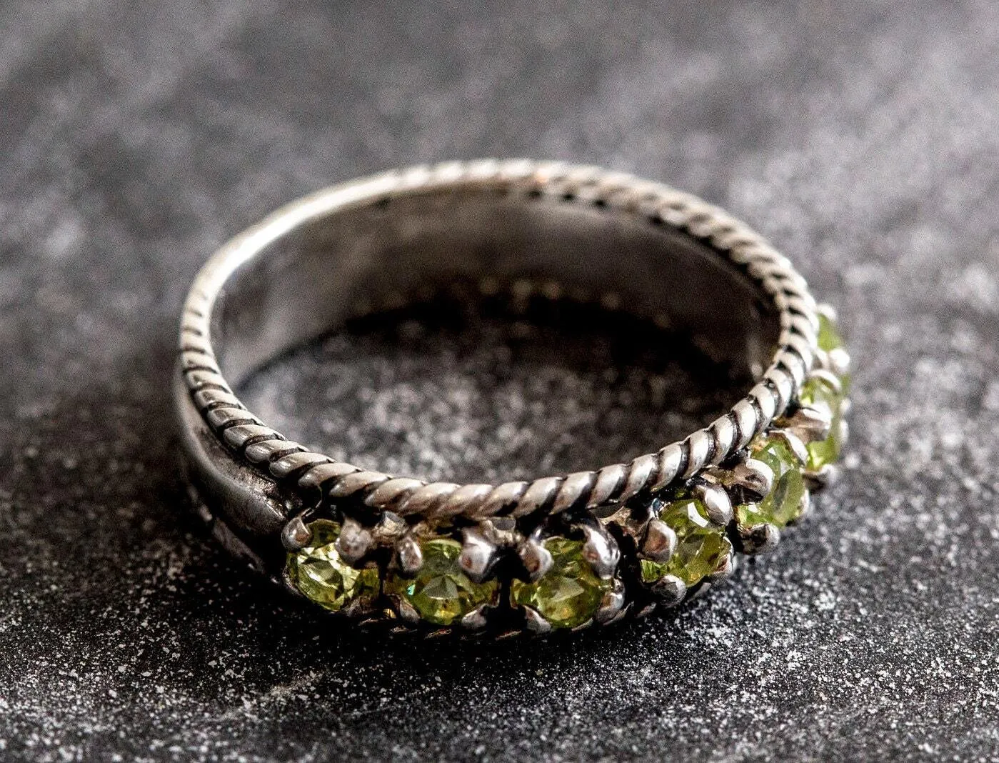 Peridot Vintage Ring - Half Eternity Band - Green Stackable Ring