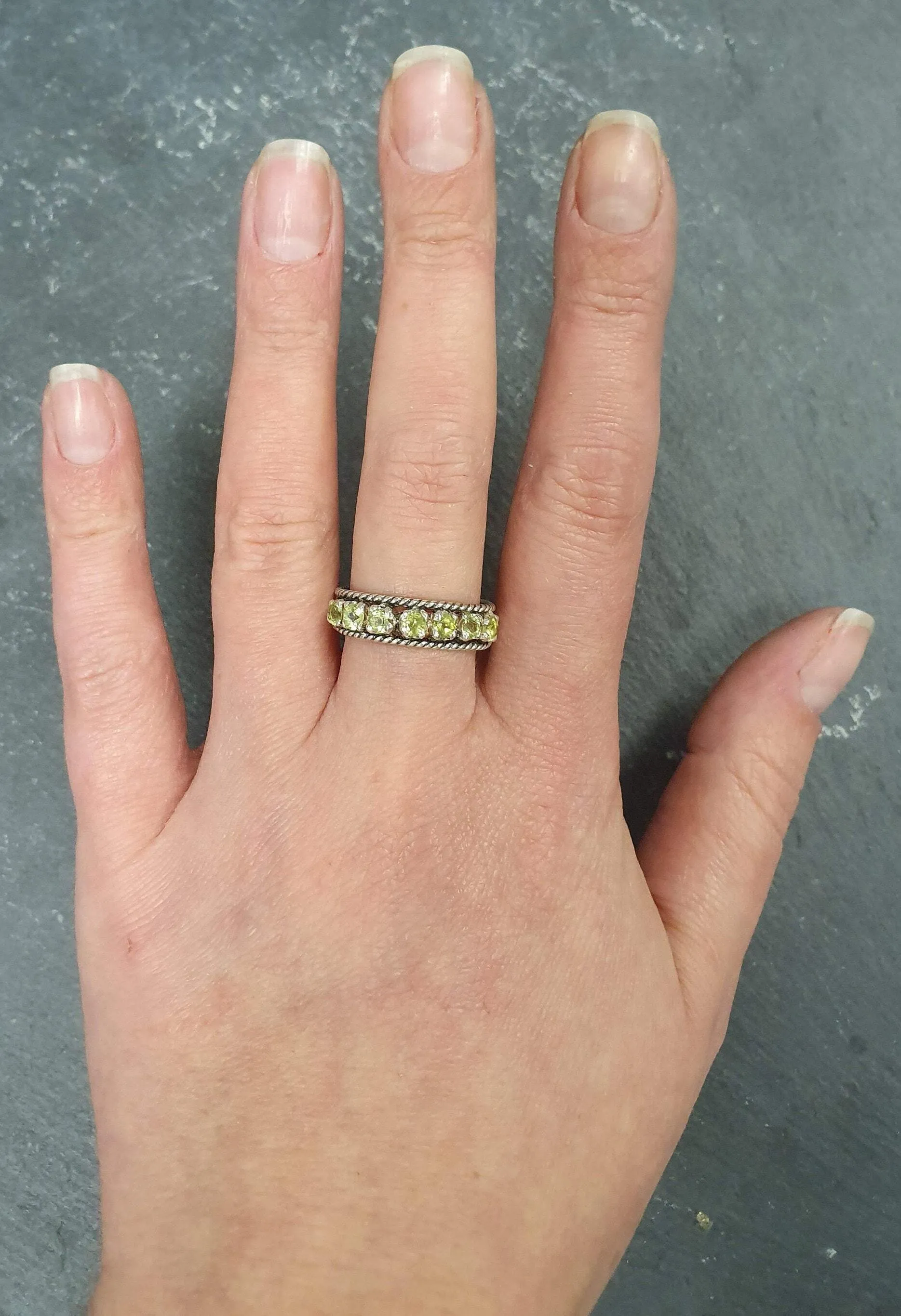 Peridot Vintage Ring - Half Eternity Band - Green Stackable Ring