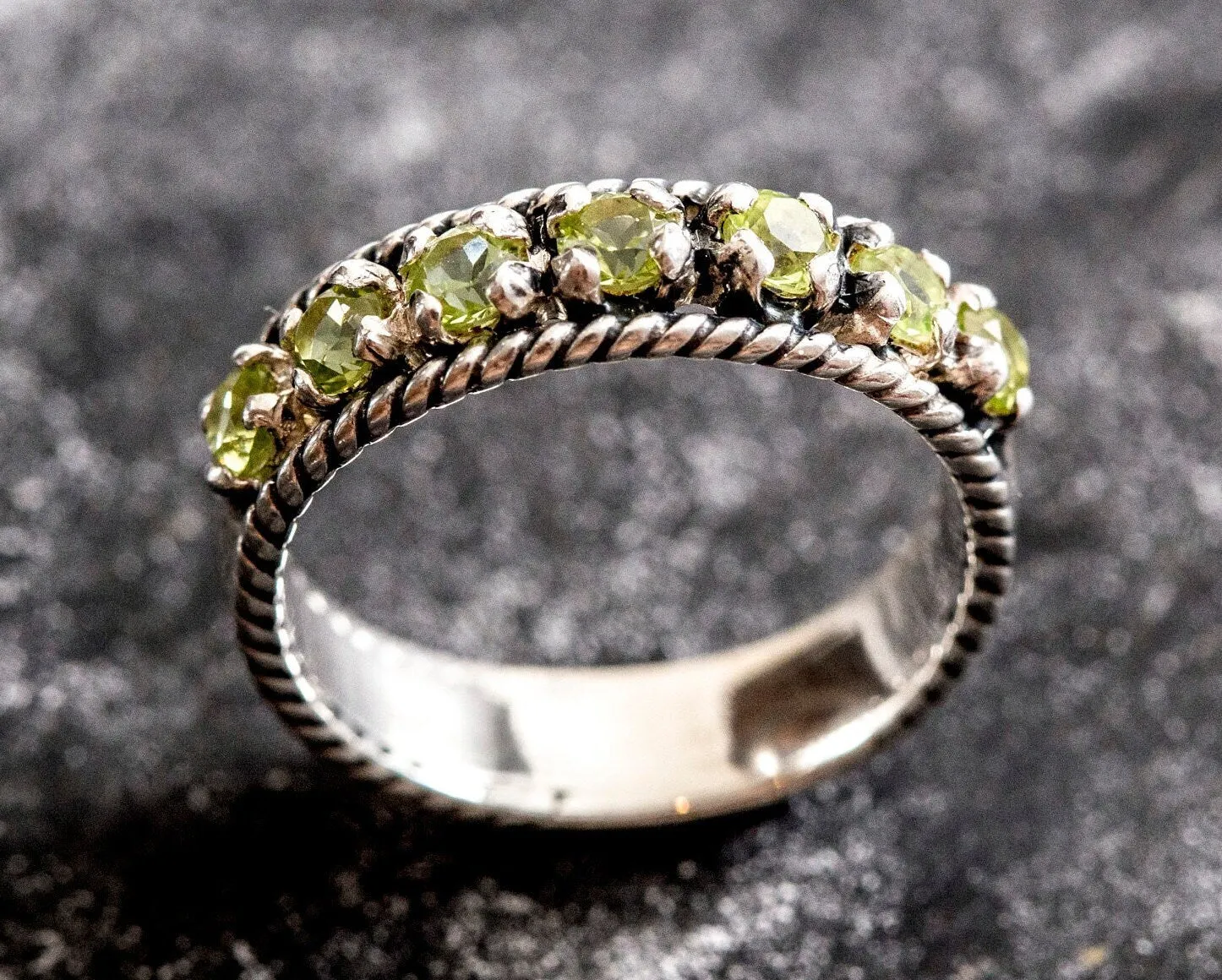 Peridot Vintage Ring - Half Eternity Band - Green Stackable Ring
