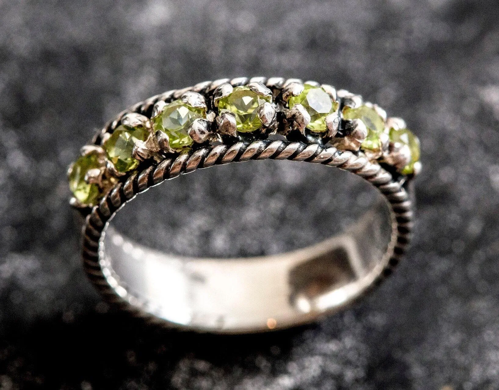 Peridot Vintage Ring - Half Eternity Band - Green Stackable Ring