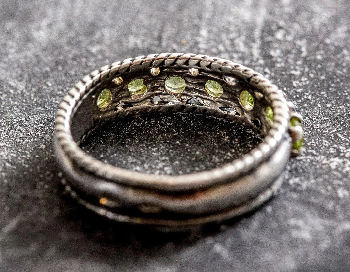 Peridot Vintage Ring - Half Eternity Band - Green Stackable Ring