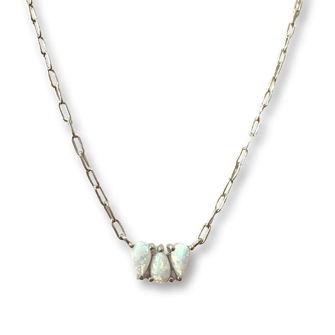 Petite Teardrop Opaline White Opal Necklace