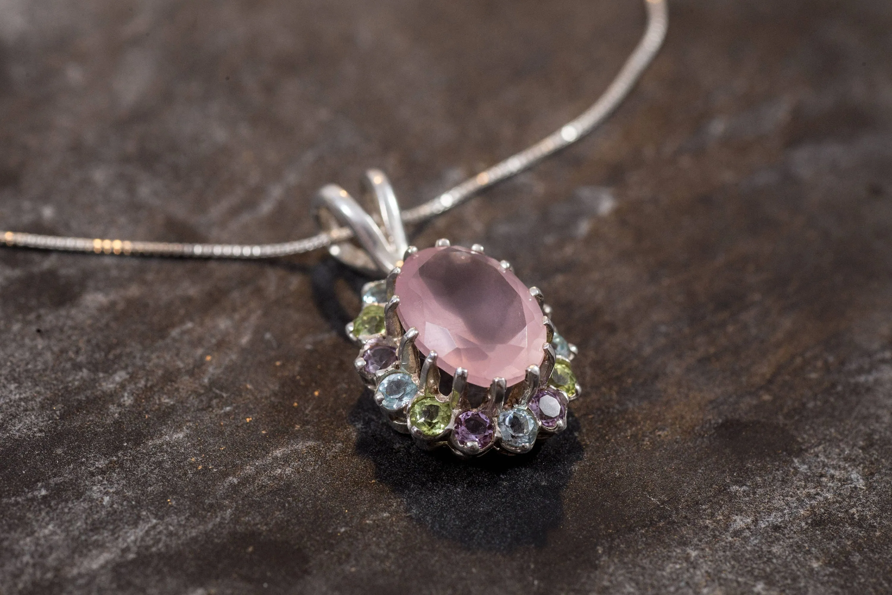 Pink Quartz Necklace - Rose Quartz Pendant - Princess Diana Necklace