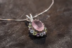 Pink Quartz Necklace - Rose Quartz Pendant - Princess Diana Necklace