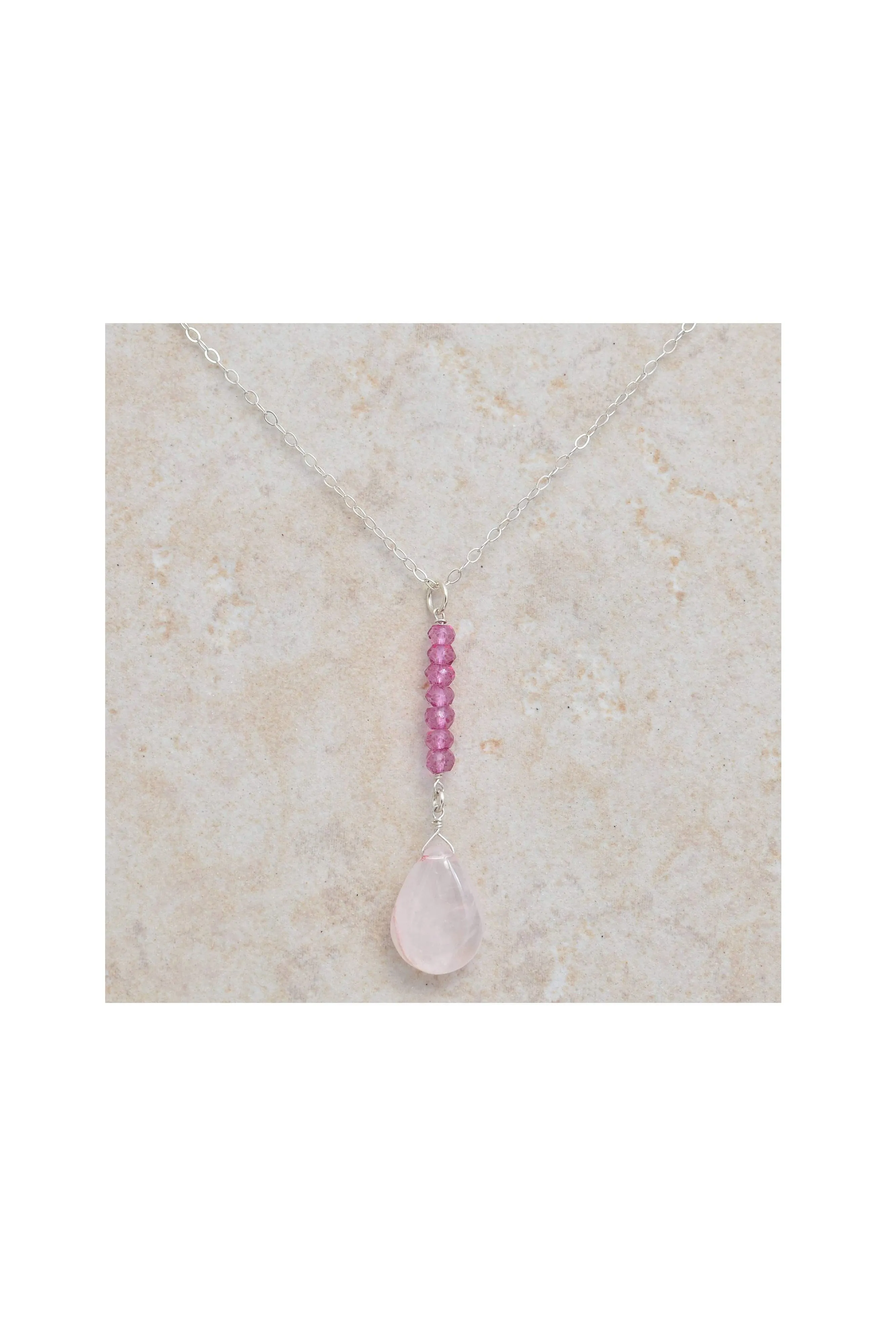 Pink, Rose Quartz Briolette Gemstone Necklace