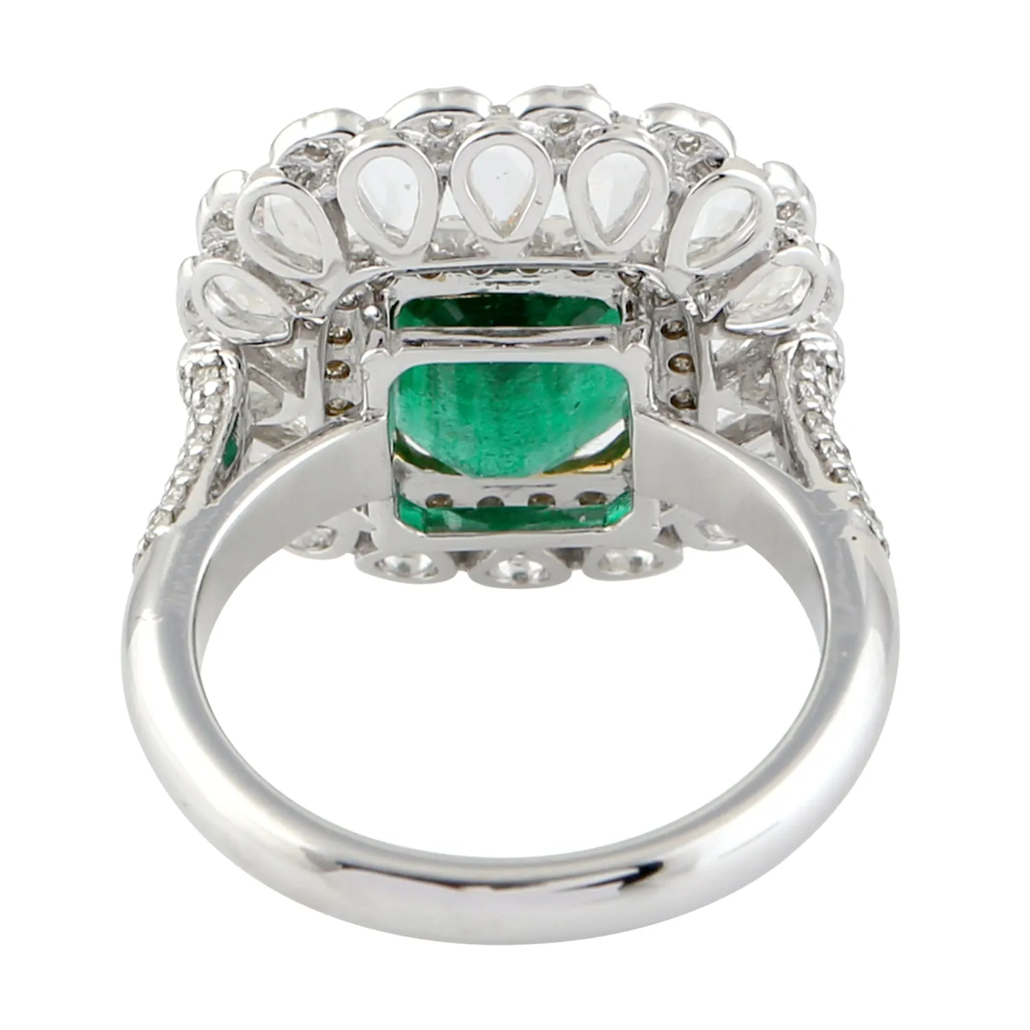 Prong Set Emerald Gemstone Cocktail Ring Size 7 Diamond 18k White Gold Jewelry