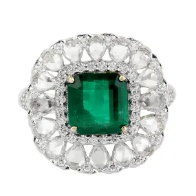 Prong Set Emerald Gemstone Cocktail Ring Size 7 Diamond 18k White Gold Jewelry
