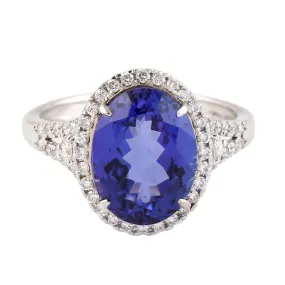 Prong Set Oval Cut Tanzanite Pave Diamond Cocktail Ring In 18k White Gold Gemstone Jewelry