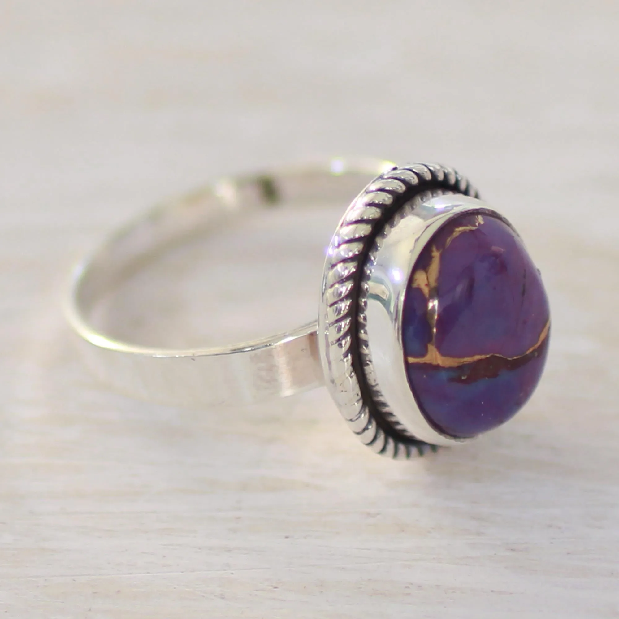 Purple Composite Turquoise and Sterling Silver Cocktail Ring - Delightful Purple | NOVICA