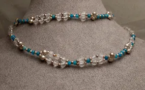 Quartz Crystal, Apatite, and Solid Silver Bead Tantric Necklace
