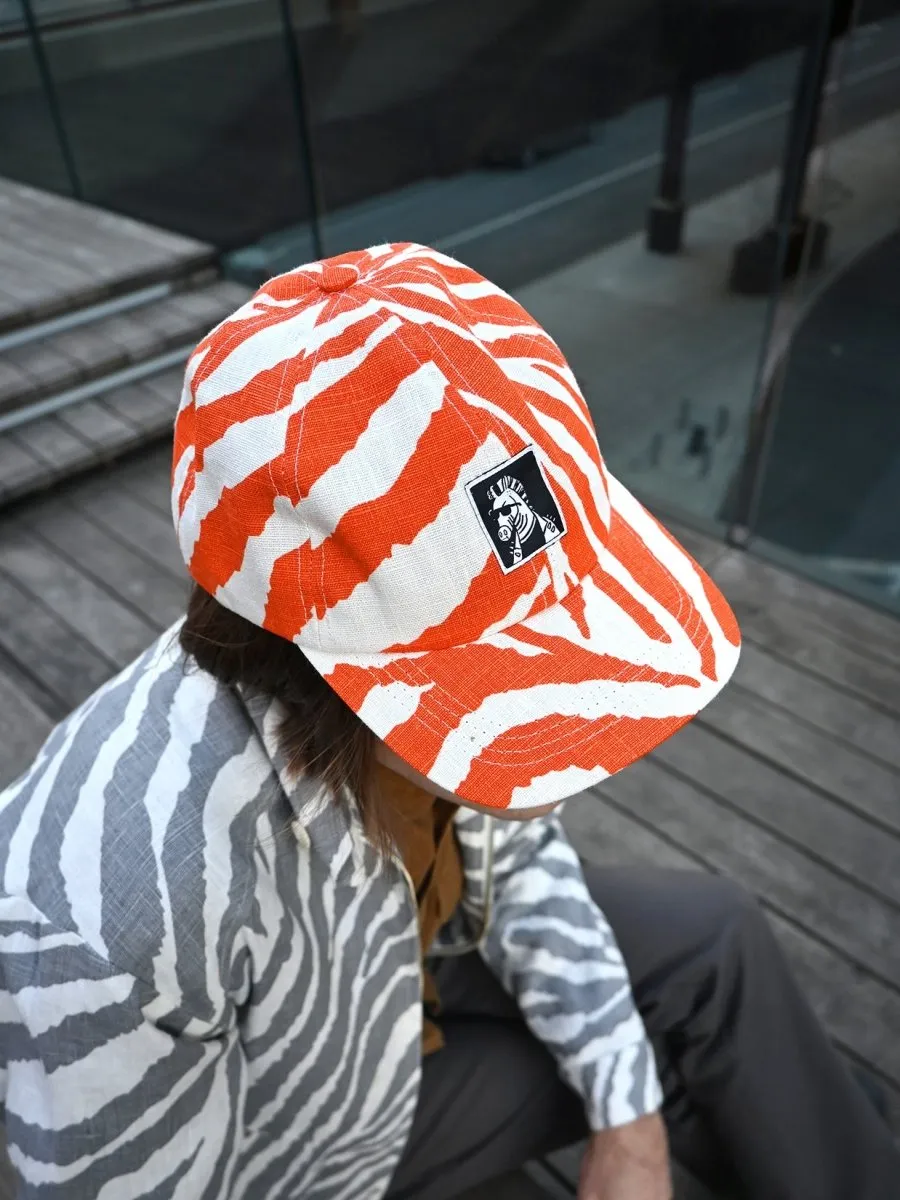"Zebra Without a Cause" Linen Cap - Grey Stripe