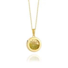 Rachel Jackson Small Deco Sun Amulet Birthstone Necklace Peridot - Gold