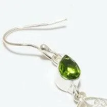 Rainbow Calsilica & Green Peridot Silver Plated Earrings
