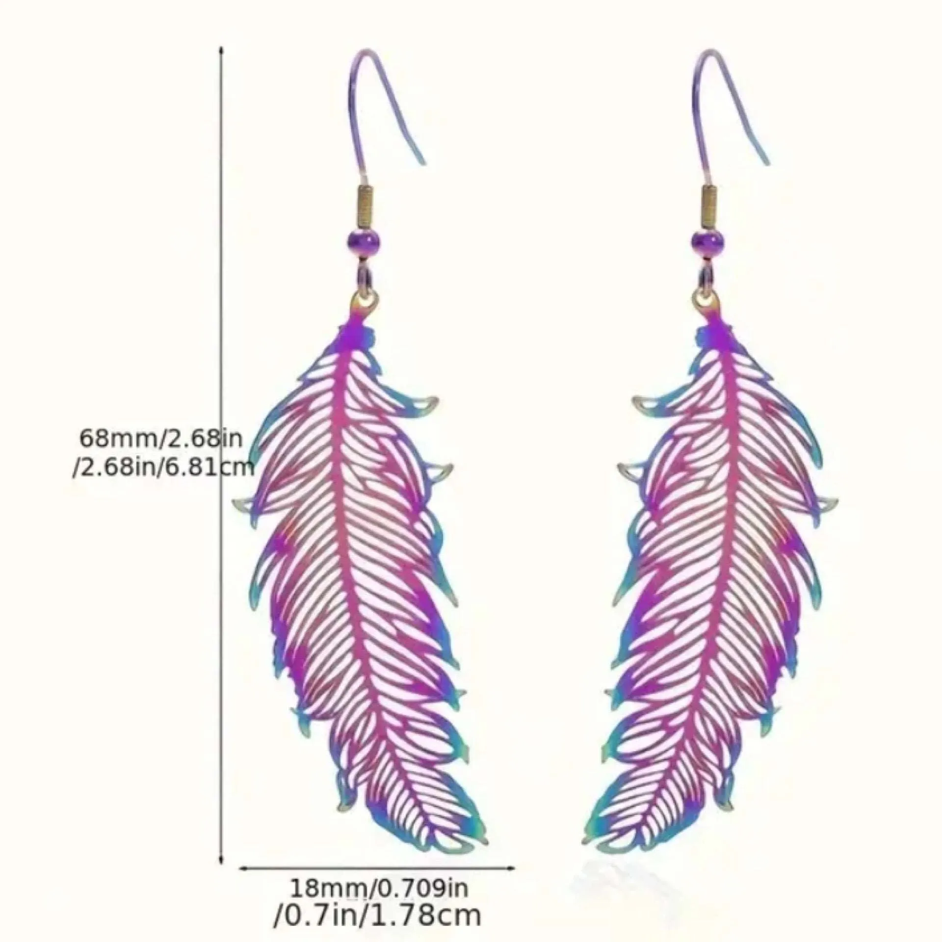 Rainbow Cutout Feather Dangly Earrings