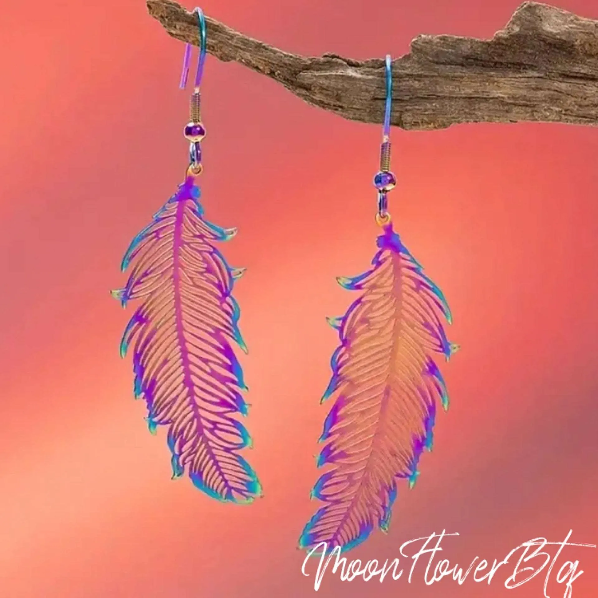 Rainbow Cutout Feather Dangly Earrings
