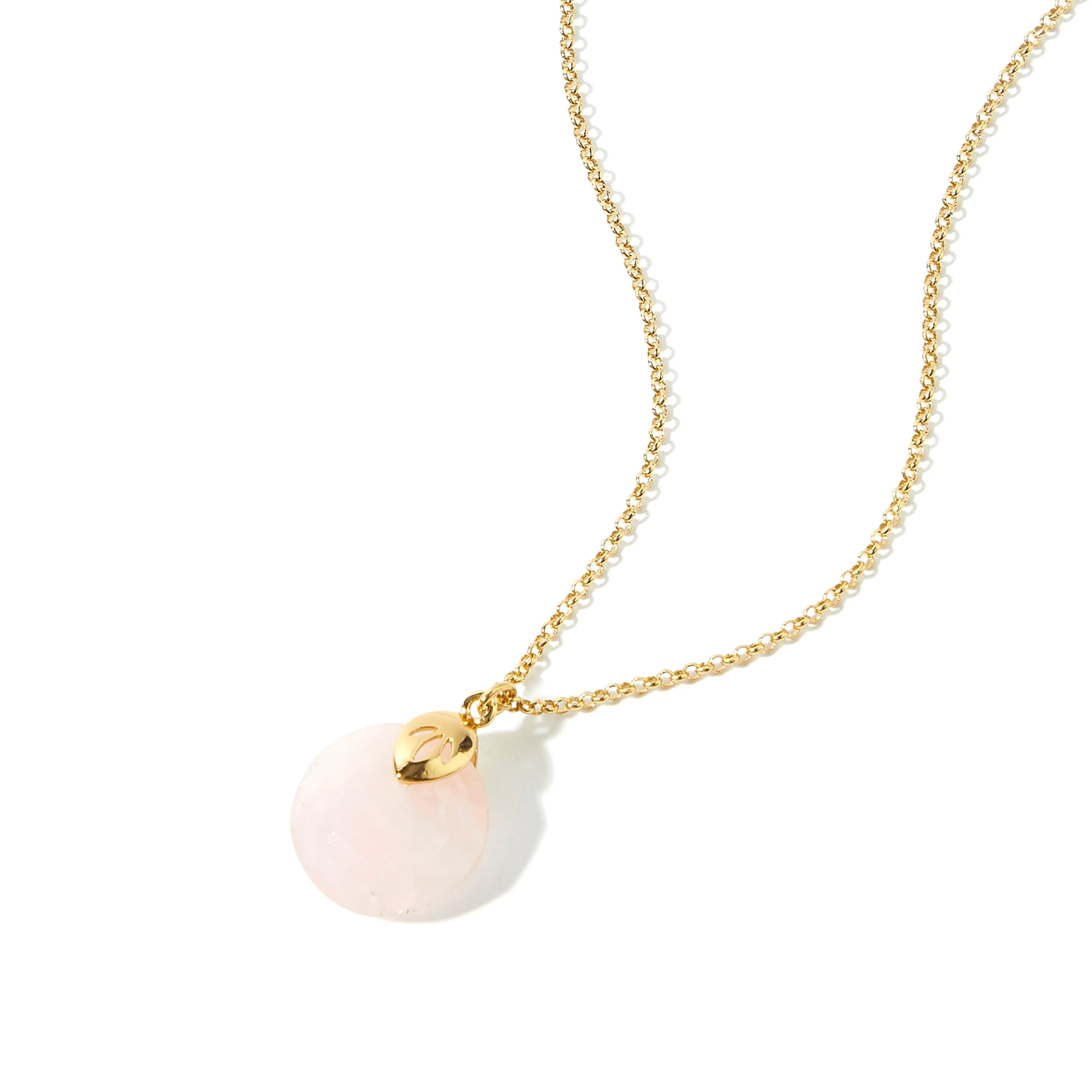Real Gold Plated Circle Healing Stone Pendant Necklace Rose Quartz For Women