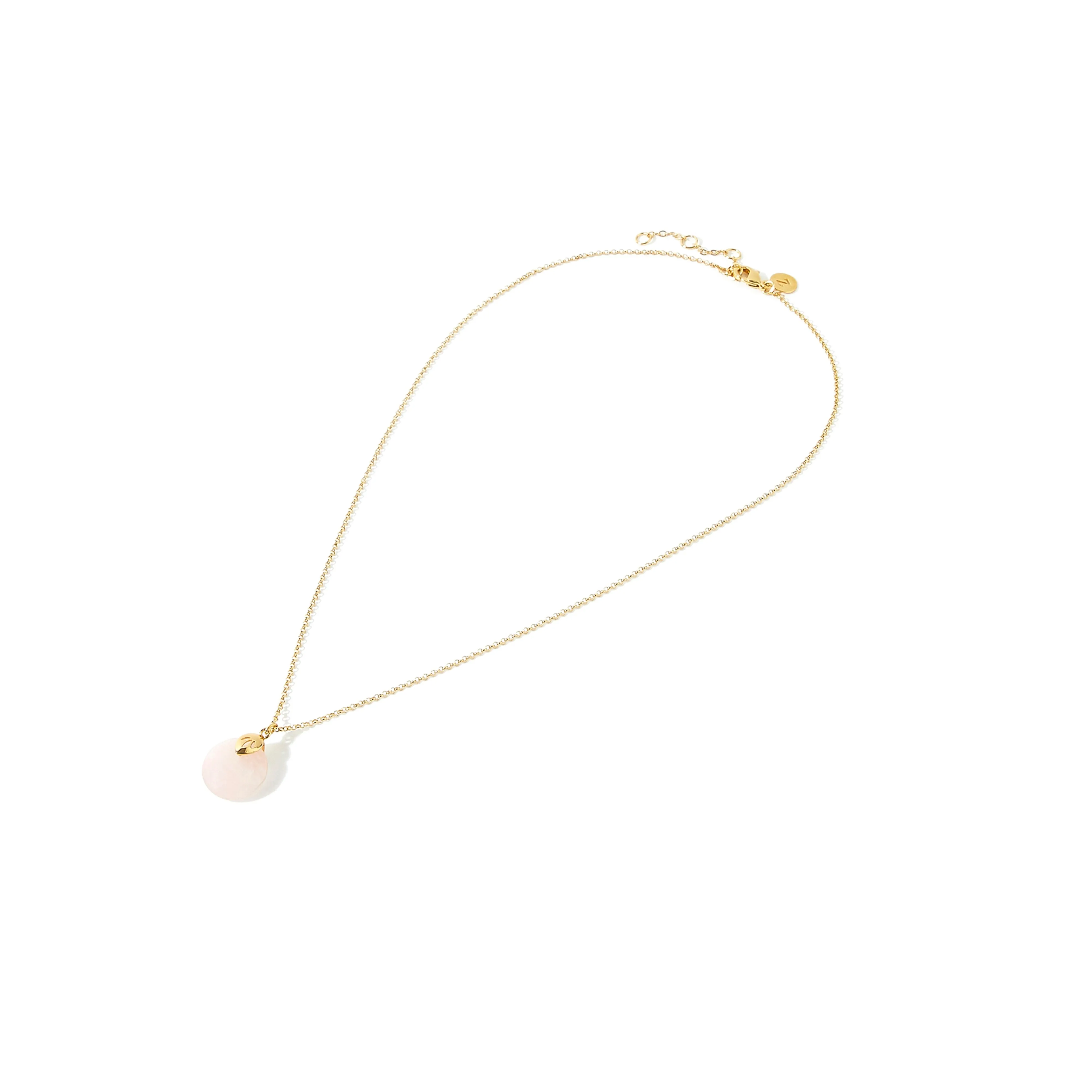 Real Gold Plated Circle Healing Stone Pendant Necklace Rose Quartz For Women
