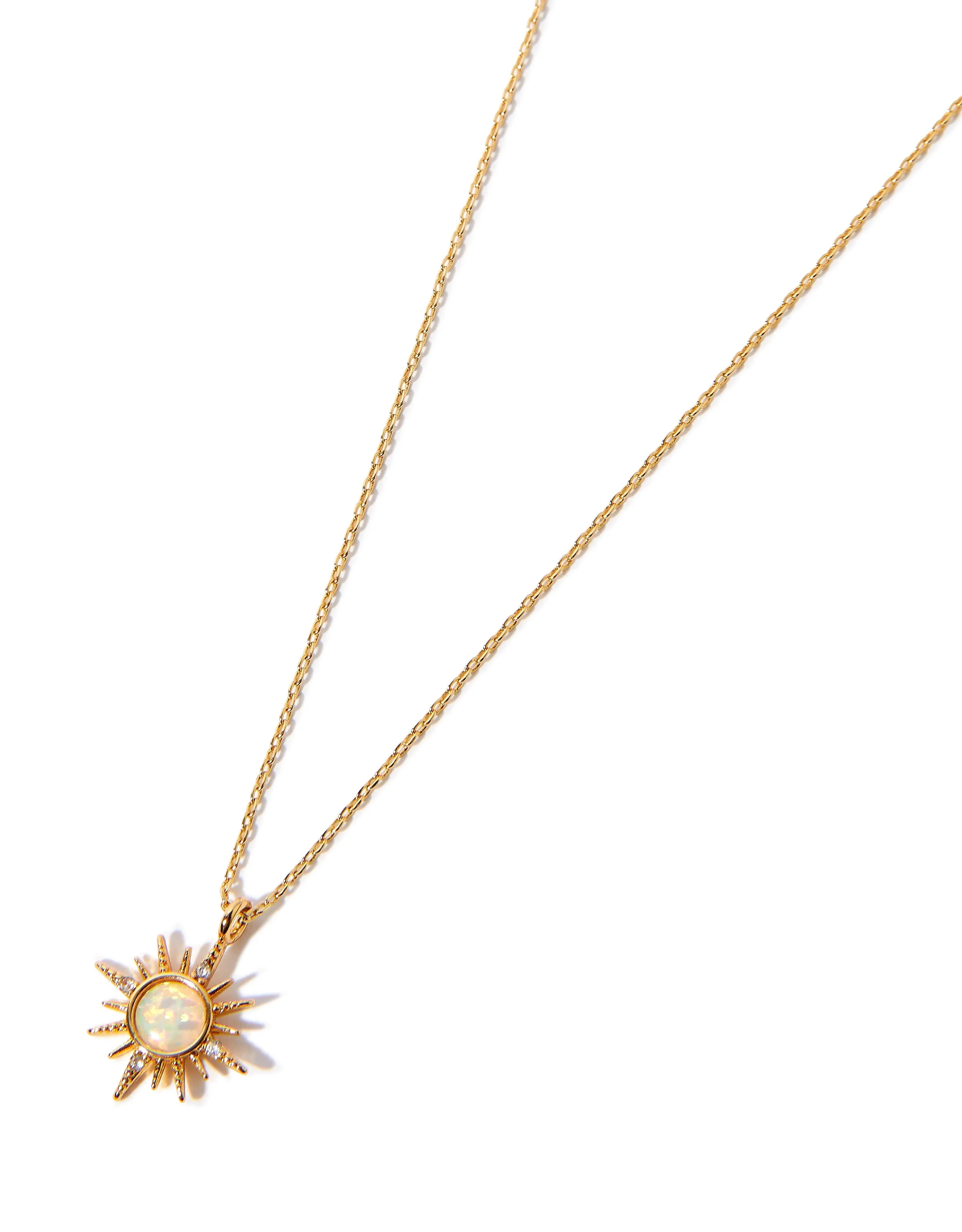 Real Gold Plated Opal Starburst Pendant Necklace For Women By Accessorize London