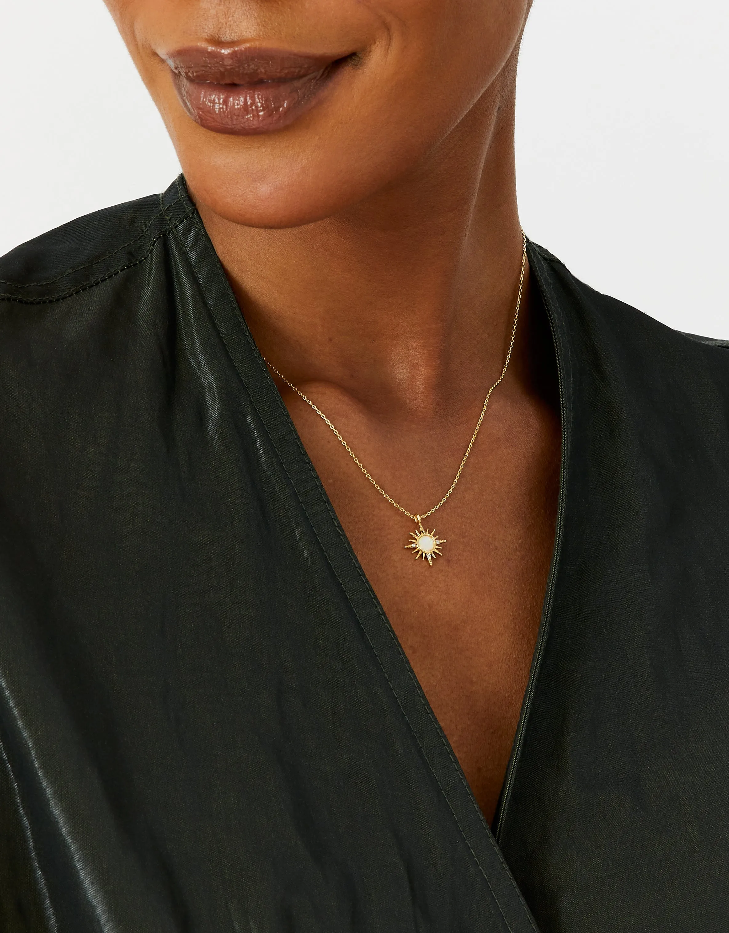 Real Gold Plated Opal Starburst Pendant Necklace For Women By Accessorize London