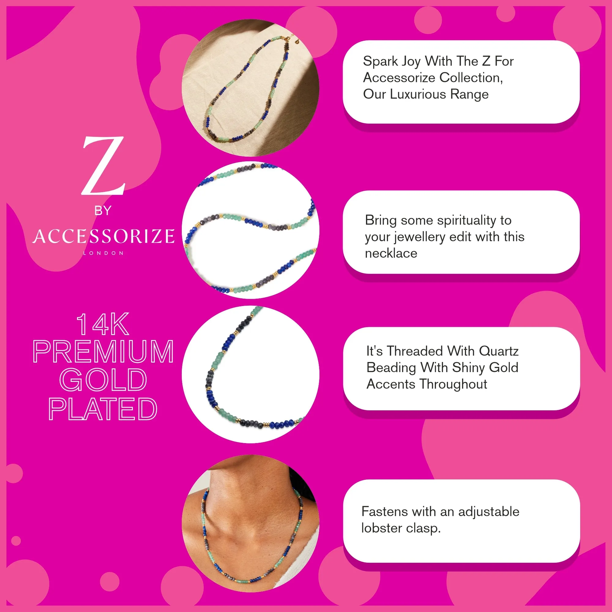 Real Gold Plated Z Stone And Bead Necklace