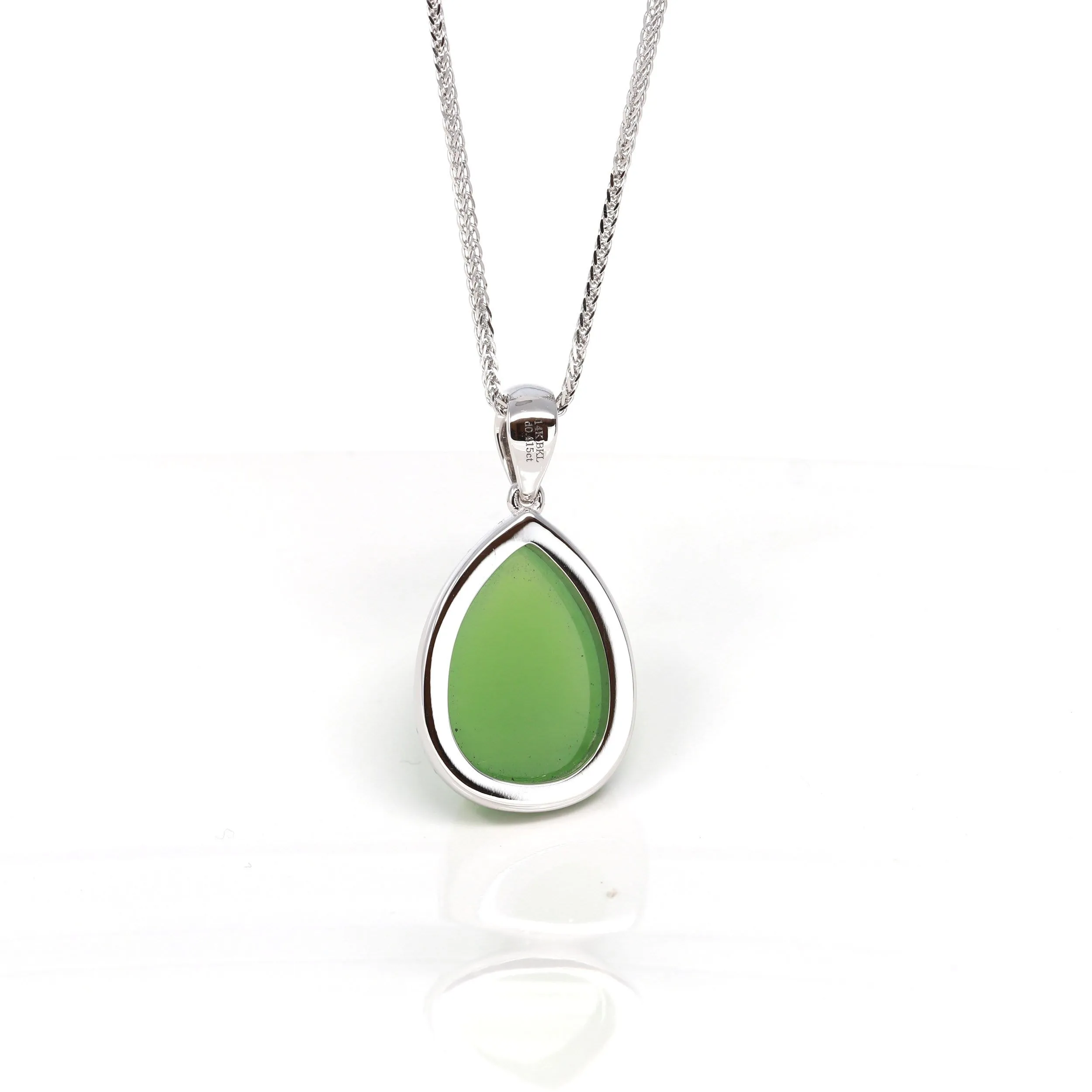 RealJade® Sterling Silver Genuine Green Nephrite Apple Green Jade Tear Drop Pendant Necklace With Diamond