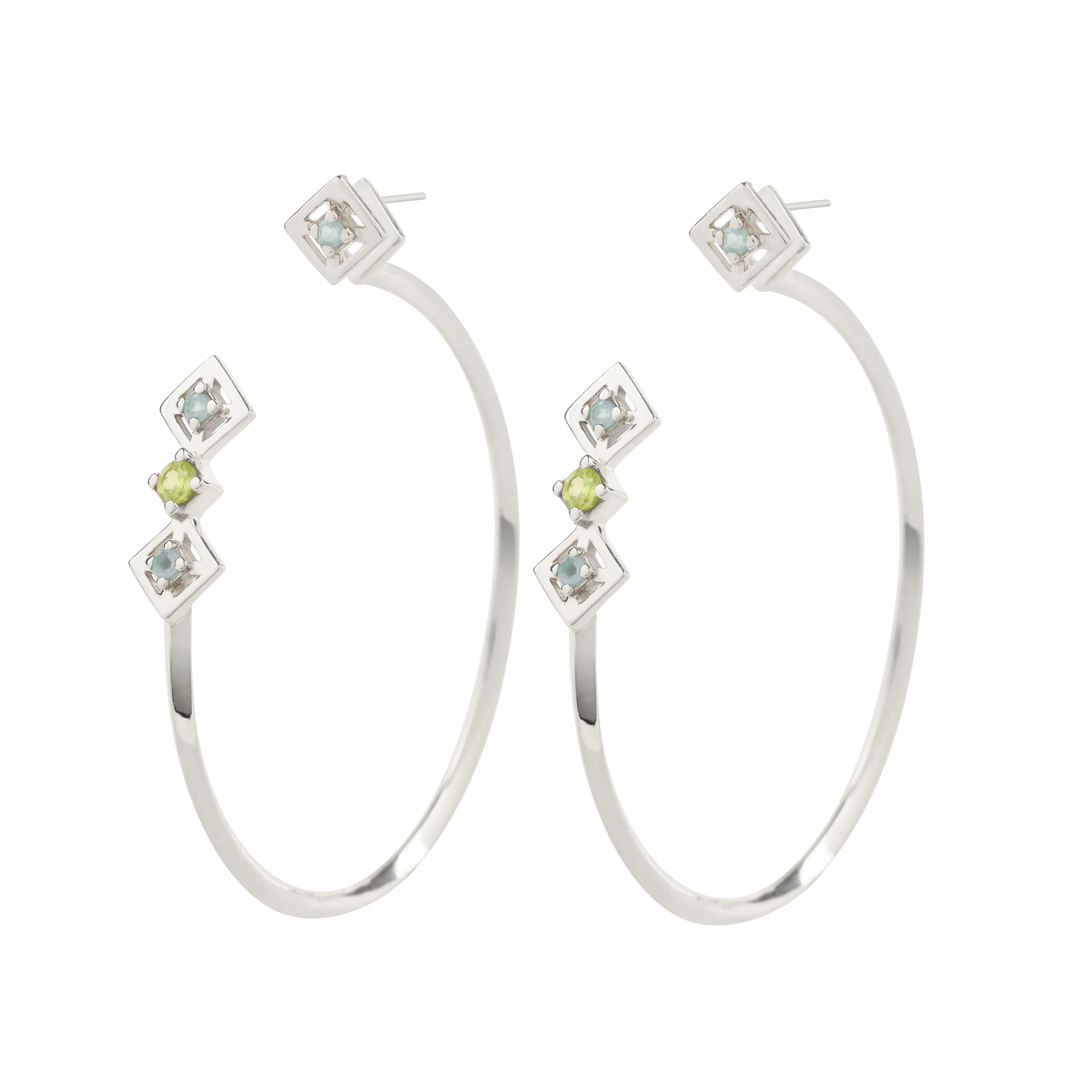 Reconceptions Two-Way Hoops - Rhodium - Blue