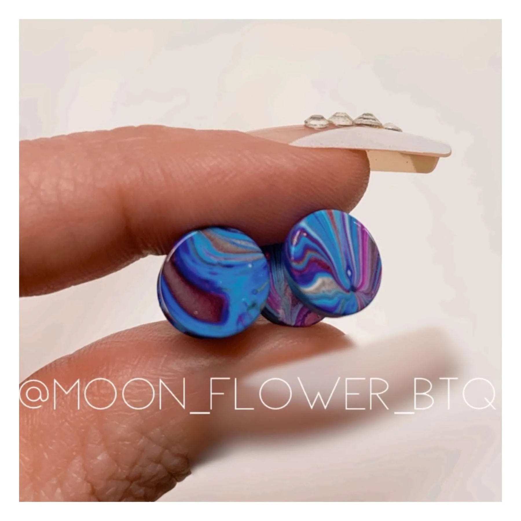 Red Blue Marble Flat Barbell Earrings