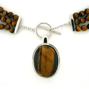 Rhodium 925 Sterling Silver Necklace with Semi-Precious Tiger Eye in Smoked Quartz for Women Style LOA278