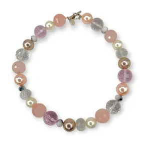 Rose Quartz Amethyst Crystal Ball Necklace
